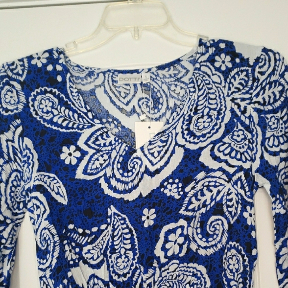 Blue and White Paisley Cover Up Dress - Picture 5 of 13